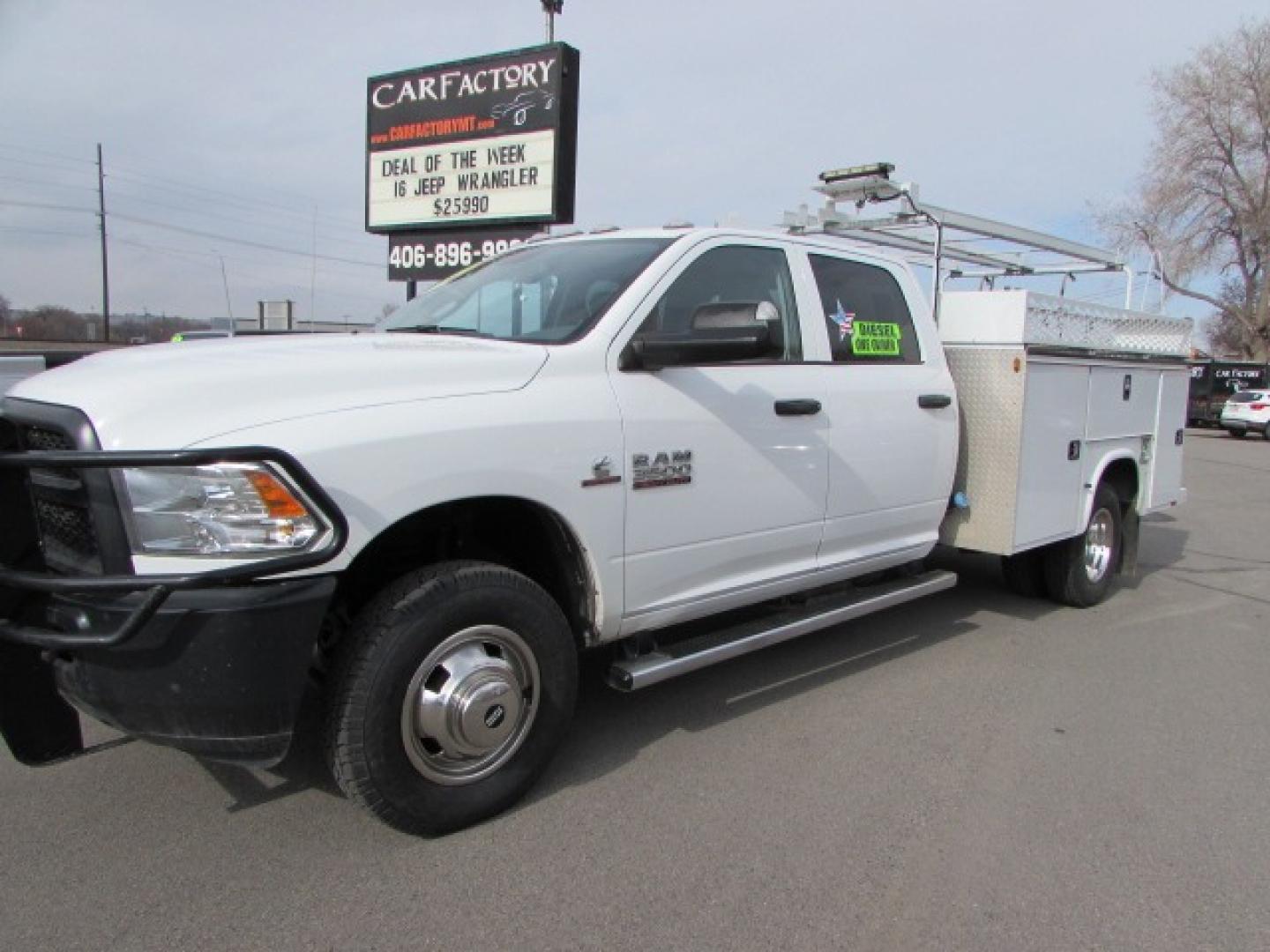 2018 White /Gray RAM 3500 Service Body Crew Cab 4WD (3C7WRTCL2JG) with an 6.7 I6 Cummins Turbo Diesel engine, Automatic transmission transmission, located at 4562 State Avenue, Billings, MT, 59101, (406) 896-9833, 45.769516, -108.526772 - Photo#0